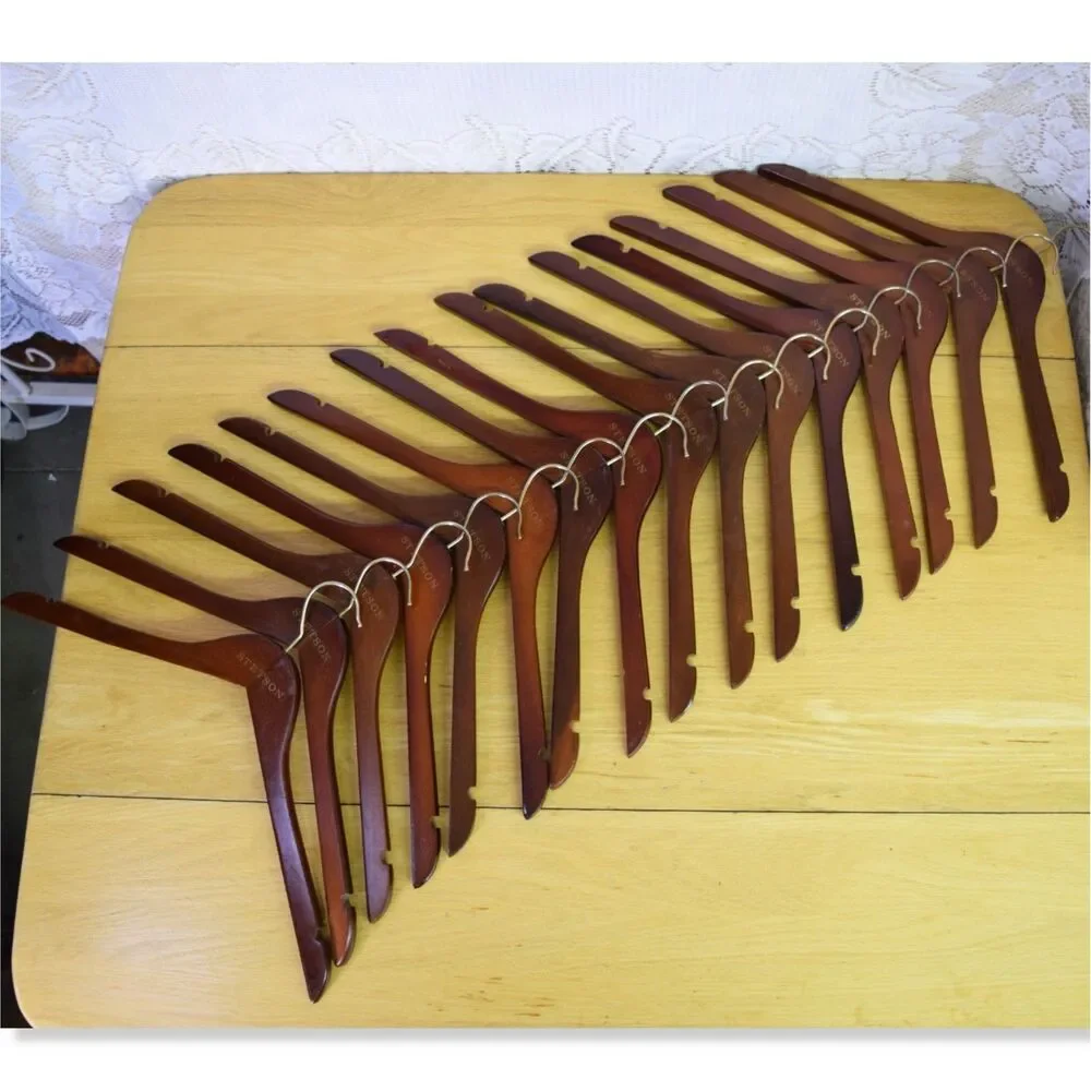 Lot of 16 Stetson Branded Wood Hangers Dark Red Notched 17.5 Inch Width Western